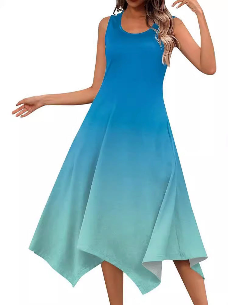 Robe midi sans manches pour femmes avec une coupe fluide et une transition de couleur unique Chic und Stil