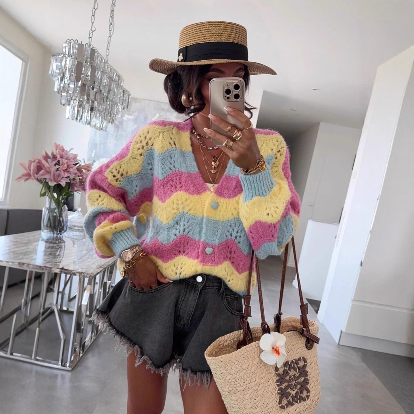 Dames cardigan en tricot confortable avec motif en vagues Chic und Stil