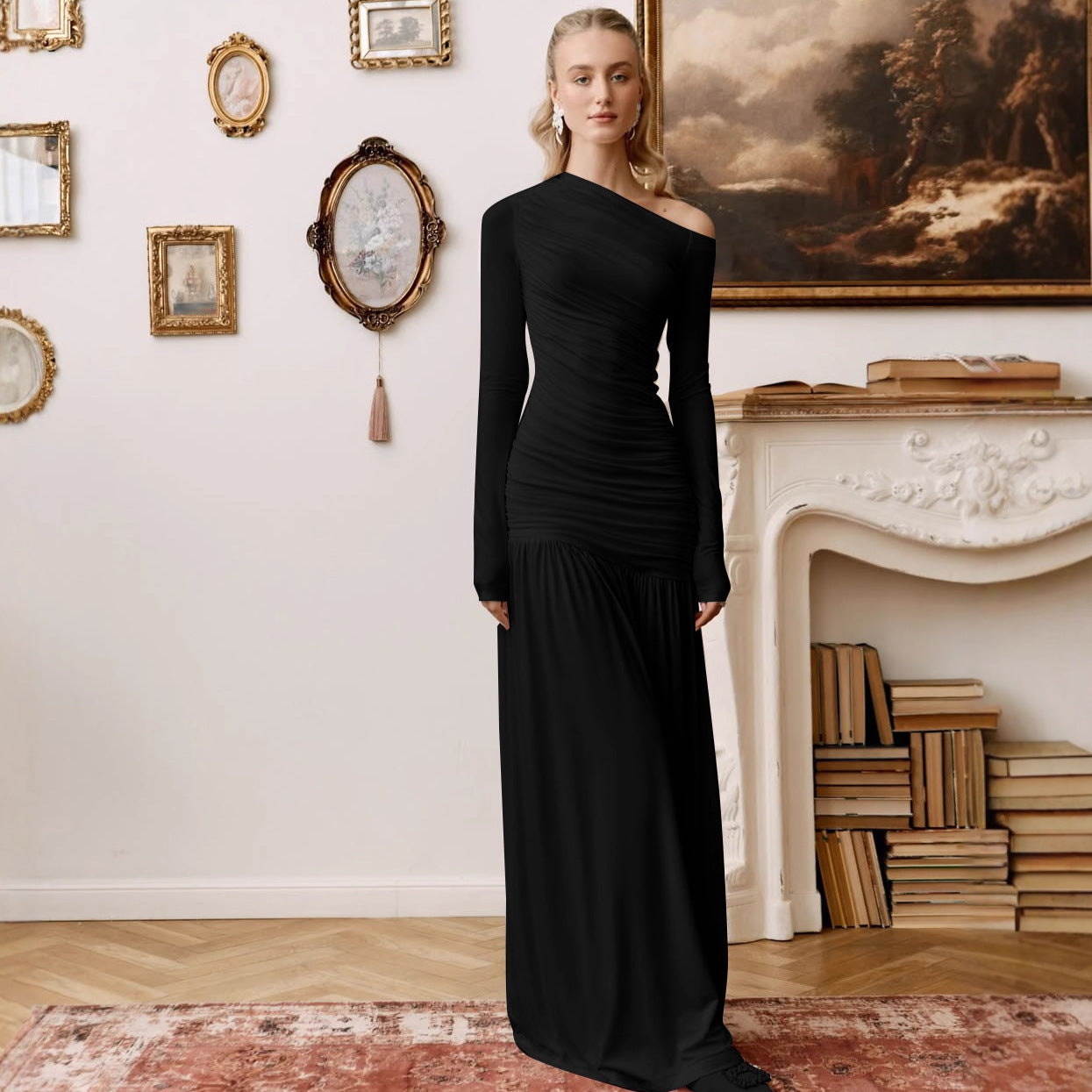 Robes Maxis élégantes pour femmes avec coupe asymétrique et fronces Chic und Stil