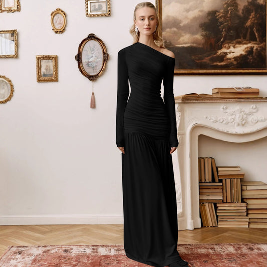Robes Maxis élégantes pour femmes avec coupe asymétrique et fronces Chic und Stil