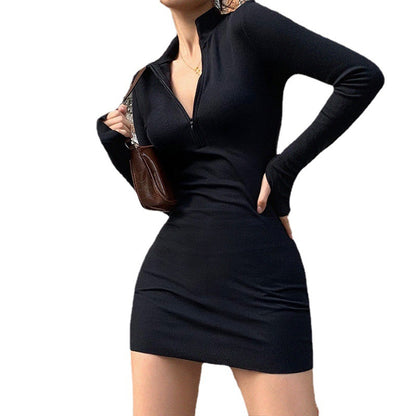 Women's Chic and Stylish Long Sleeve Zip-Up Mini Dress