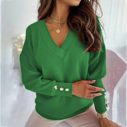 Pull femme décontracté à col en V avec coupe oversized Chic und Stil