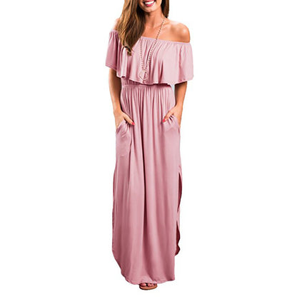 Robe maxi pour femmes avec un design sans épaules et un détail volanté Chic und Stil