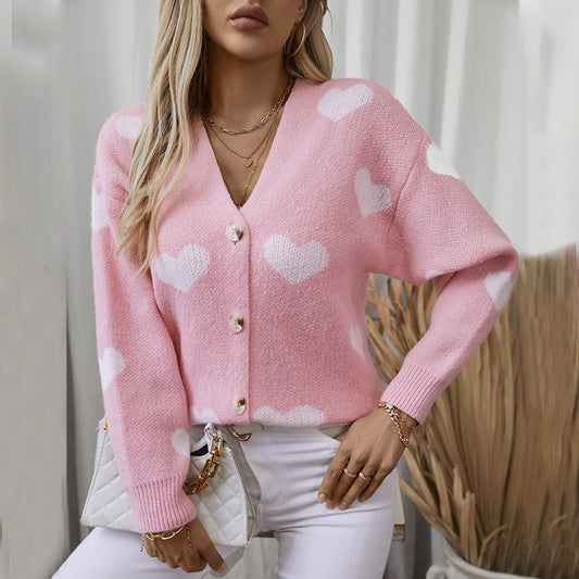 Veste en tricot mode pour femmes avec motifs de cœurs et boutons Chic und Stil