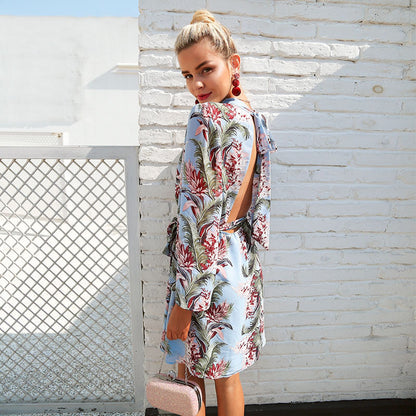 Robe portefeuille à motifs floraux pour femmes à manches longues Chic und Stil