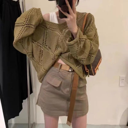 Pull en tricot décontracté pour femmes avec motif de mailles en l'air Chic und Stil