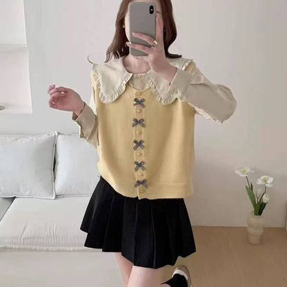 Pull en tricot tendance pour femmes avec grand col et nœuds décoratifs Chic und Stil