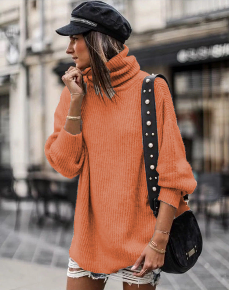 Dames pull oversized tendance col roulé Chic und Stil