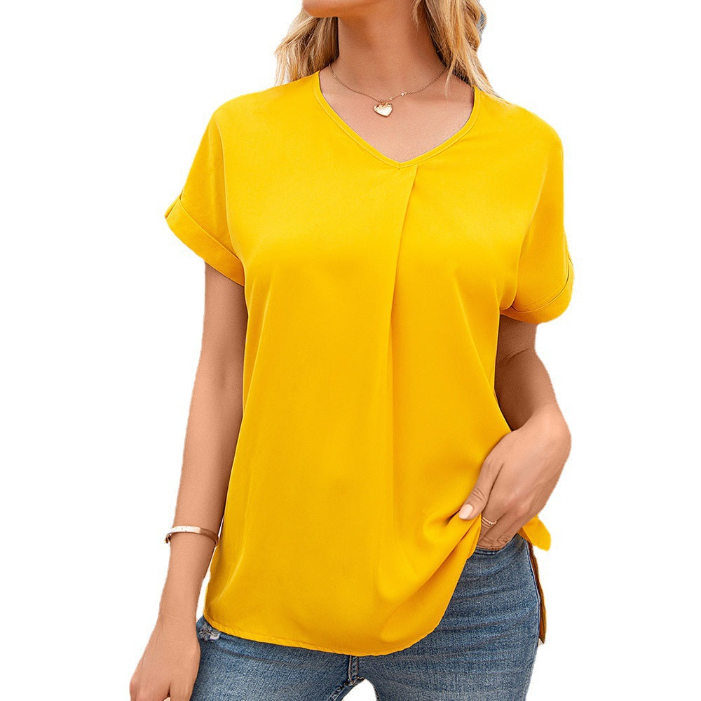 Blouse élégante à col en V pour dames avec plis et fentes latérales Chic und Stil