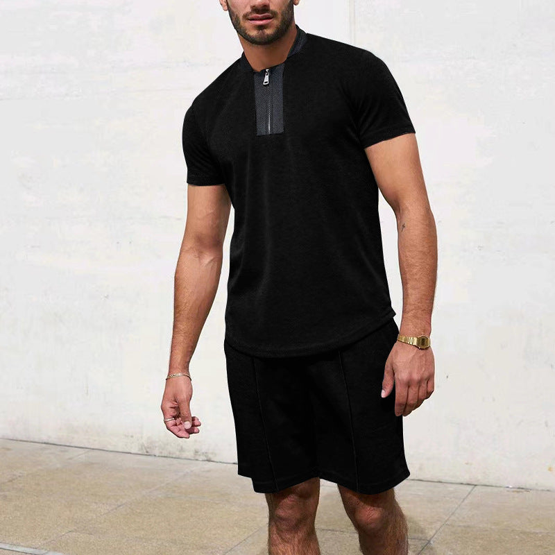 T-shirt de sport pour hommes à manches courtes avec zip et shorts de jogging Chic und Stil
