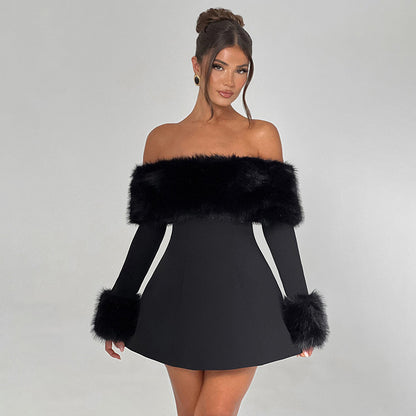Robe de cocktail dénudé-épaule pour femmes avec des bordures en feutrine élégantes Chic und Stil