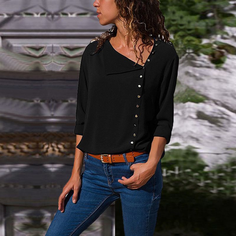 Dames Boutonné Détente Fit Blouse Chic und Stil