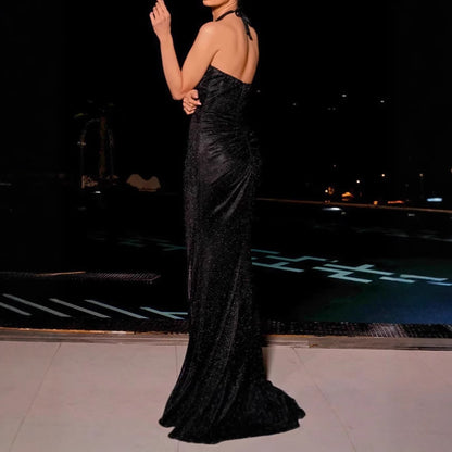 Robe maxi glamour pour femmes avec décolleté en V profond et fente sur le côté Chic und Stil
