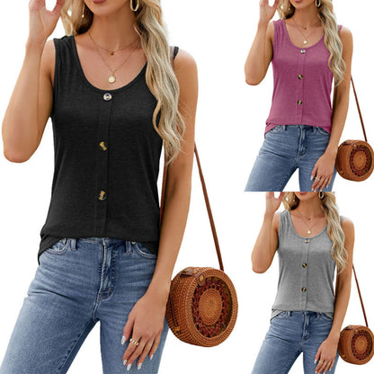 Women's Sleeveless Round Neck Top with Button Placket Chic und Stil