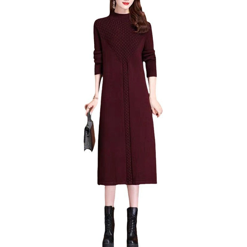 Robe maxi tricot pour femmes avec col haut et détails tressés élégants Chic und Stil