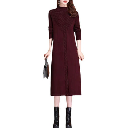 Robe maxi tricot pour femmes avec col haut et détails tressés élégants Chic und Stil