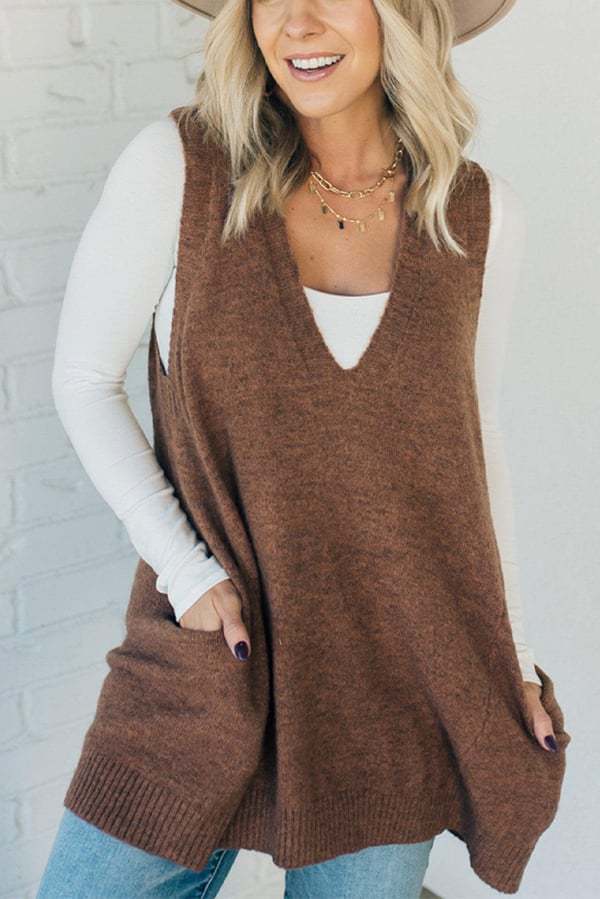 Dames Gilet en tricot confortable avec poches latérales Chic und Stil
