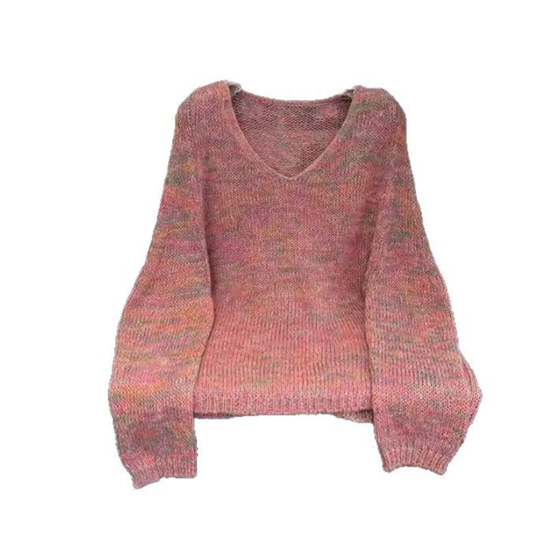 Pull en tricot léger pour femmes avec décolleté en V et manches volumineuses Chic und Stil