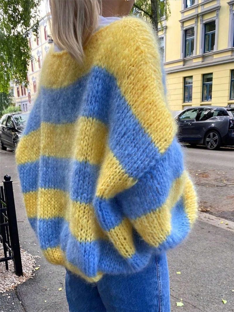 Dames Pull en maille surdimensionné avec motif rayé frappant Chic und Stil