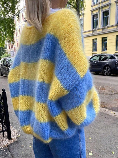 Dames Pull en maille surdimensionné avec motif rayé frappant Chic und Stil