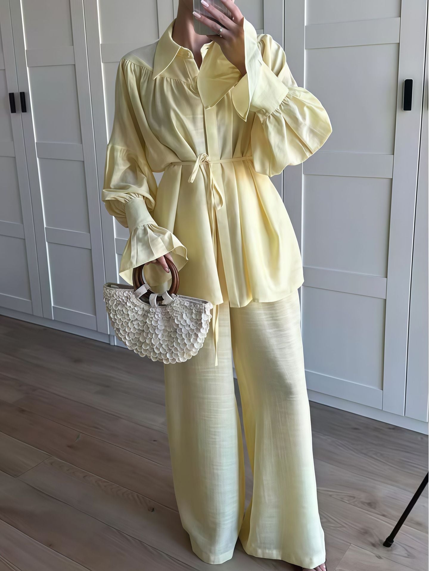 Dames Chic Blouse et Pantalon Large au Look Élégant Chic und Stil