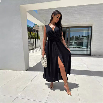 Femme Robe Maxi Chic à Décolleté en V Chic und Stil