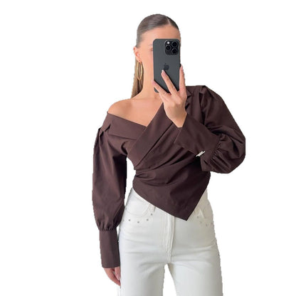 Blouse élégante à enrouler pour femmes avec coupe asymétrique et manches bouffantes Chic und Stil