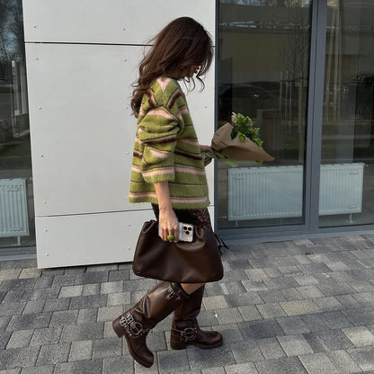 Dames gros pull en tricot avec design rayé Chic und Stil