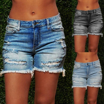 Shorts en denim déchiré pour femmes à coupe décontractée Chic und Stil