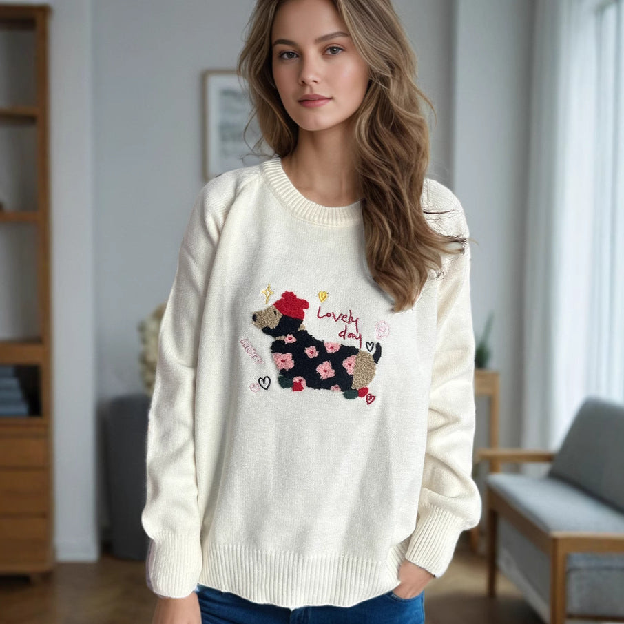 Pull femme avec motif animal et broderies décoratives Chic und Stil