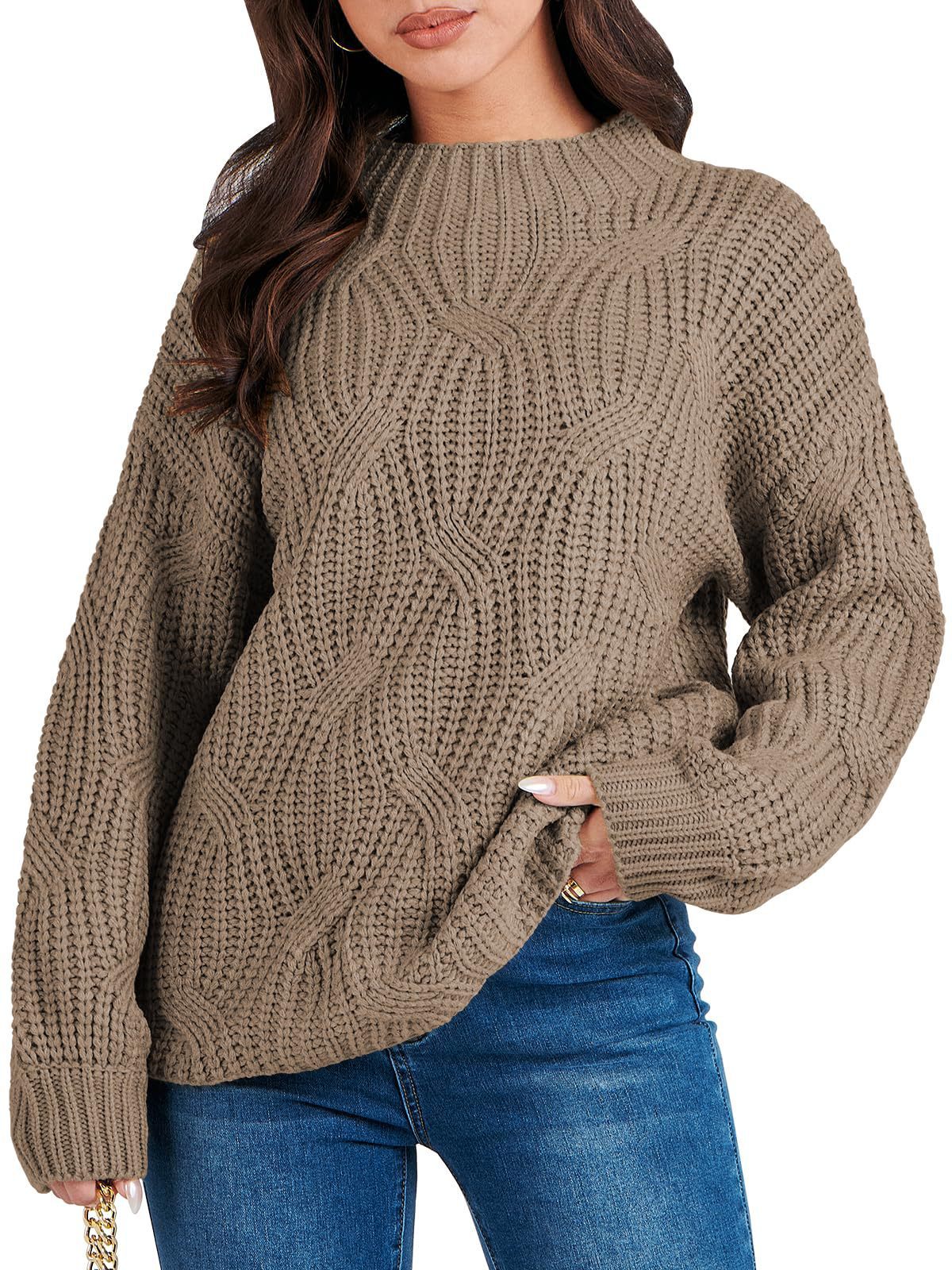 Dames gros pull en tricot avec motif en vagues extravagant et col haut Chic und Stil