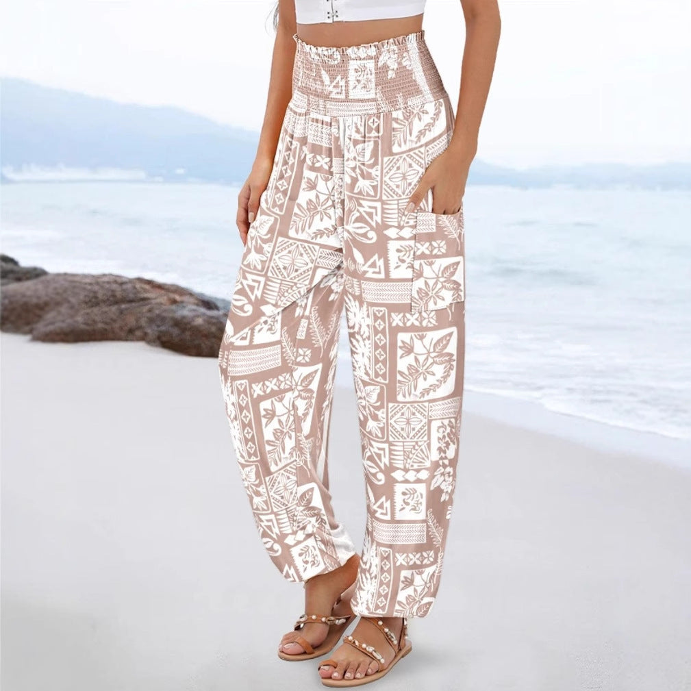Wide Palazzo pants for women with colorful Paisley pattern and elastic waistband Chic und Stil