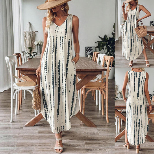 Robe maxi sans manches à décolleté en V pour femmes avec poches Chic und Stil