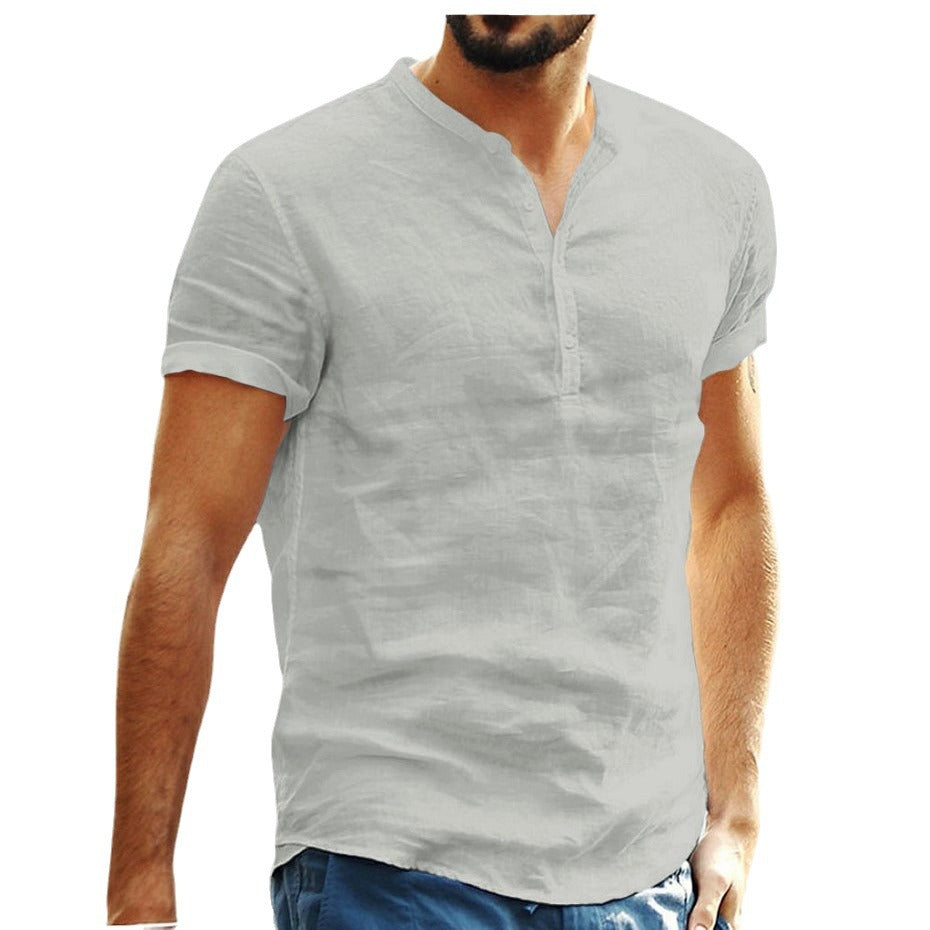 Chemise décontractée à manches courtes pour hommes avec col montant et patte de boutonnage Chic und Stil