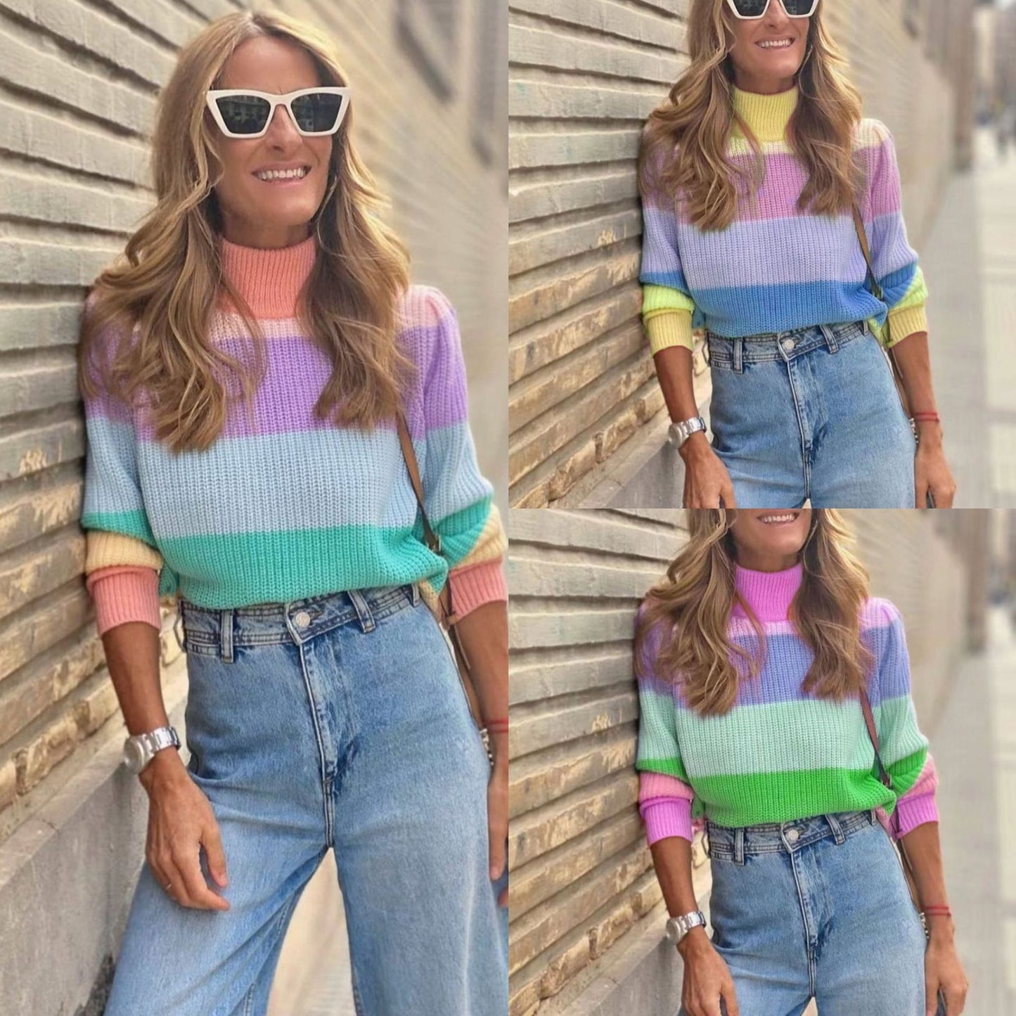 Pull en tricot douillet pour femmes avec un design moderne de bloc de couleur Chic und Stil
