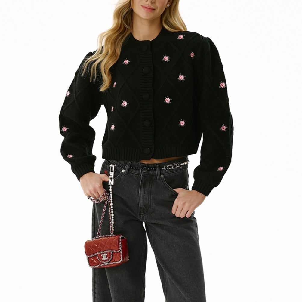 Dames gilet court romantique en maille avec motif floral Chic und Stil