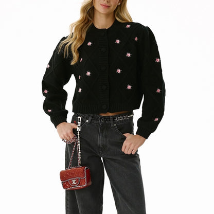 Dames gilet court romantique en maille avec motif floral Chic und Stil