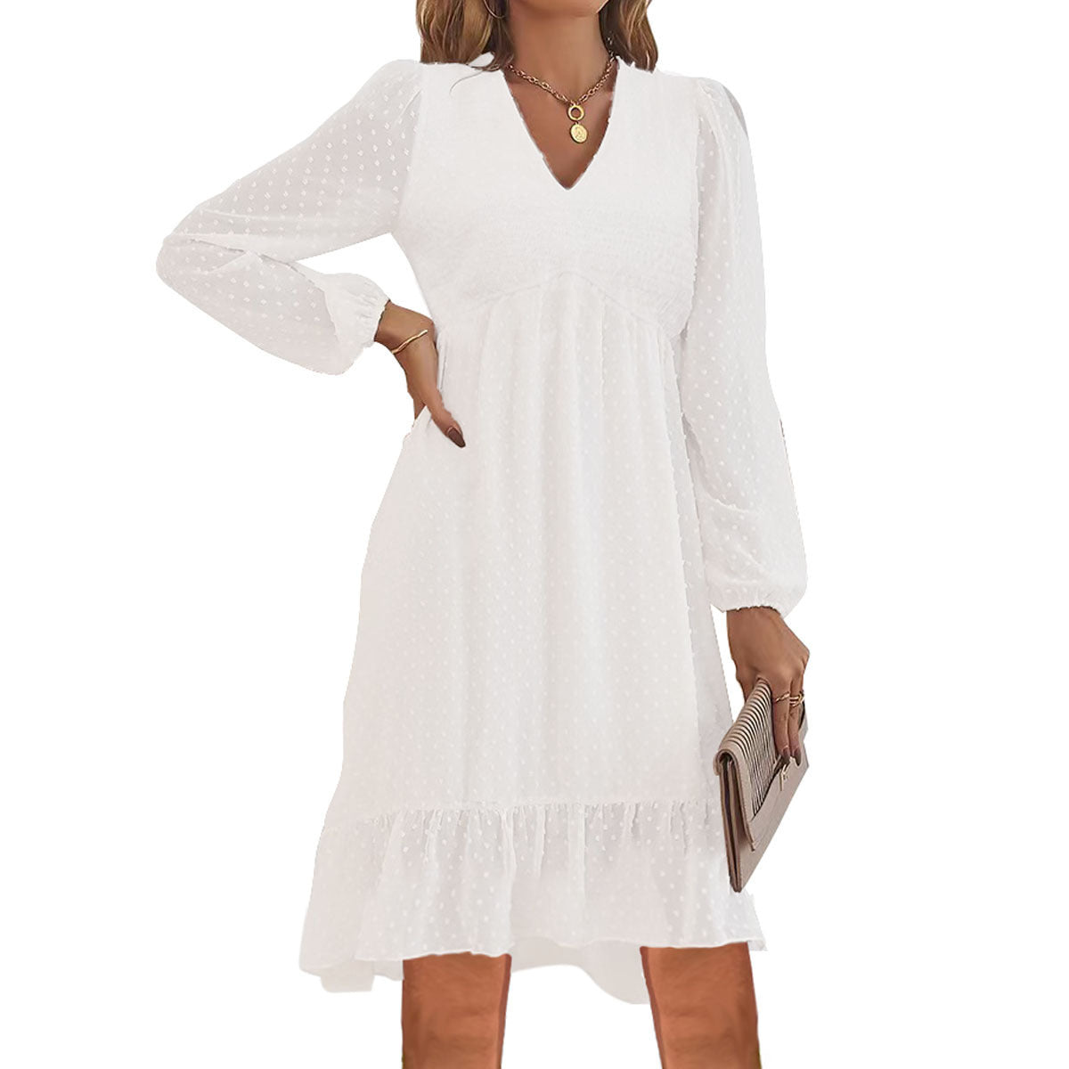 Robe blouse pour femmes avec des manches volumineuses et une finition en volants Chic und Stil