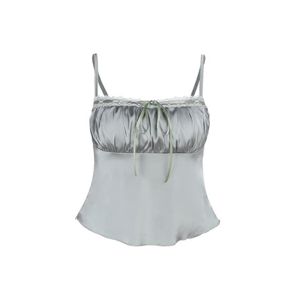 Dames Élégant Satin Dentelle Spaghetti-Haut Chic und Stil