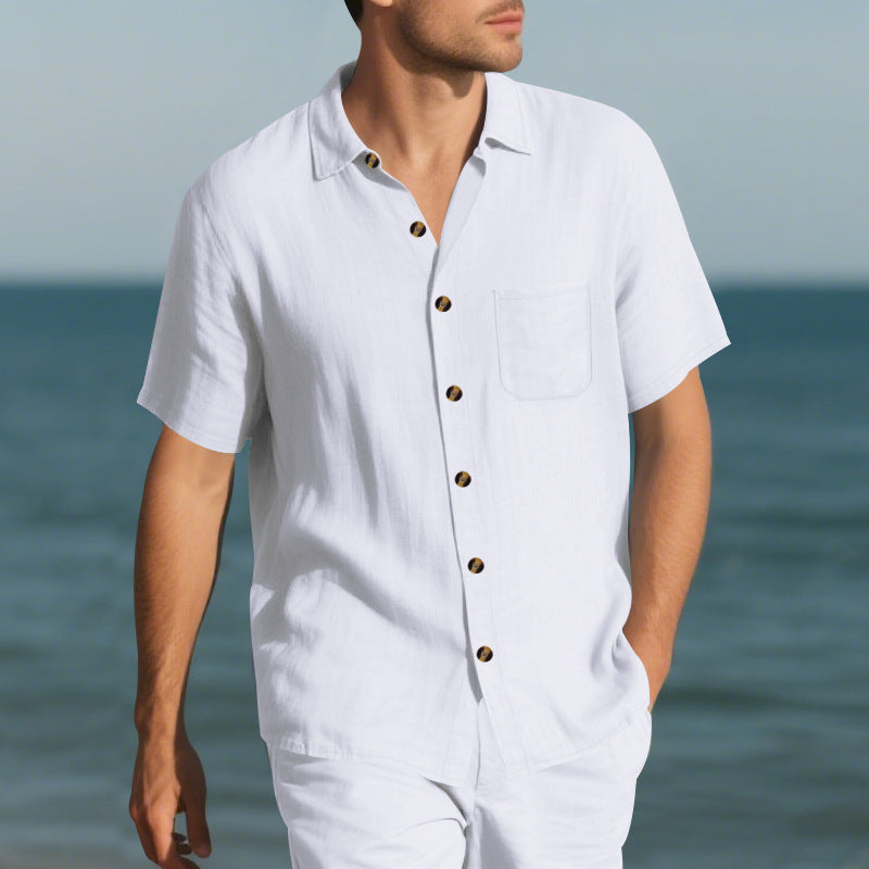 Chemise en lin décontractée pour homme à manches courtes avec poche poitrine pratique Chic und Stil
