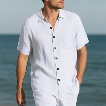 Chemise en lin décontractée pour homme à manches courtes avec poche poitrine pratique Chic und Stil