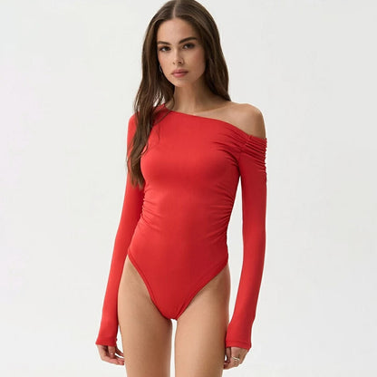 Dames Élégant Body avec design sans épaule et manches longues Chic und Stil