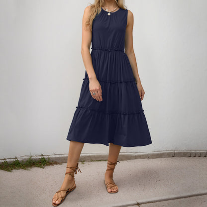 Robe midi sans manches à volants pour femmes Chic und Stil