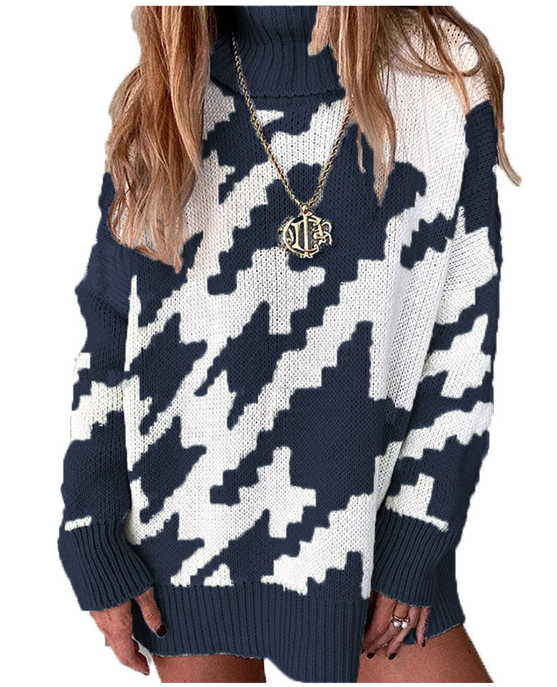 Pull en maille épaisse pour femmes avec col montant et motif géométrique moderne Chic und Stil