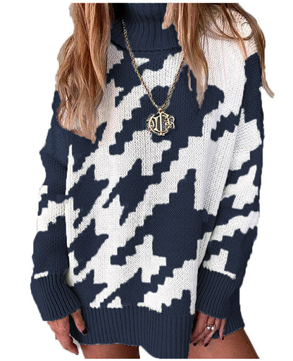 Pull en maille épaisse pour femmes avec col montant et motif géométrique moderne Chic und Stil