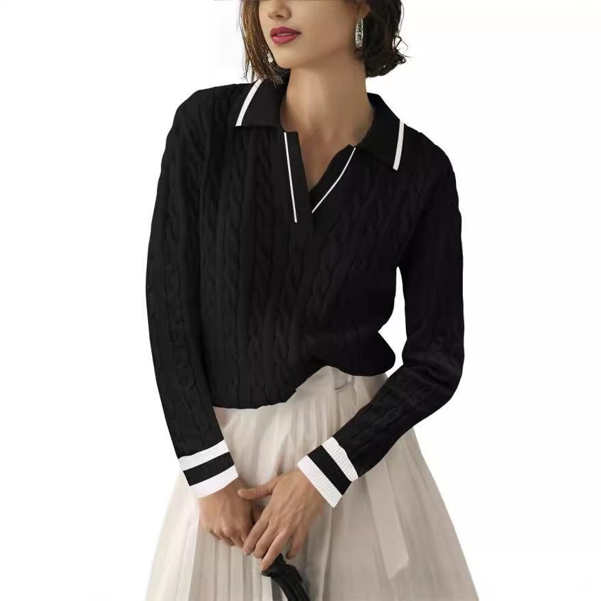 Pull à col roulé pour femmes avec motif de carpe et bords contrastants Chic und Stil