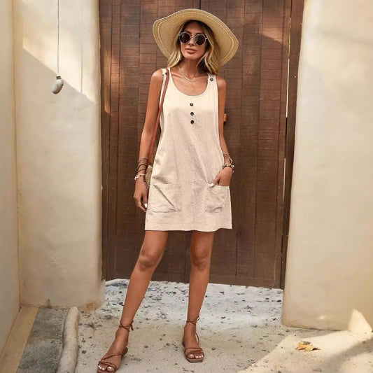 Robe d'été décontractée pour femmes avec poches et détails de boutons Chic und Stil