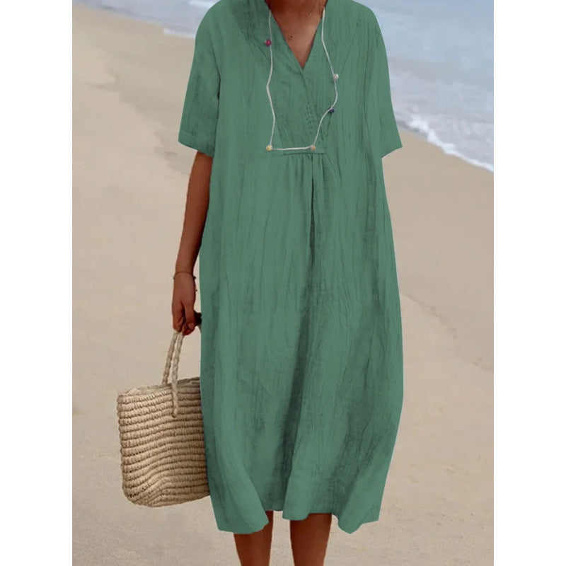 Robe midi décontractée pour dames avec décolleté en V et coupe ample Chic und Stil
