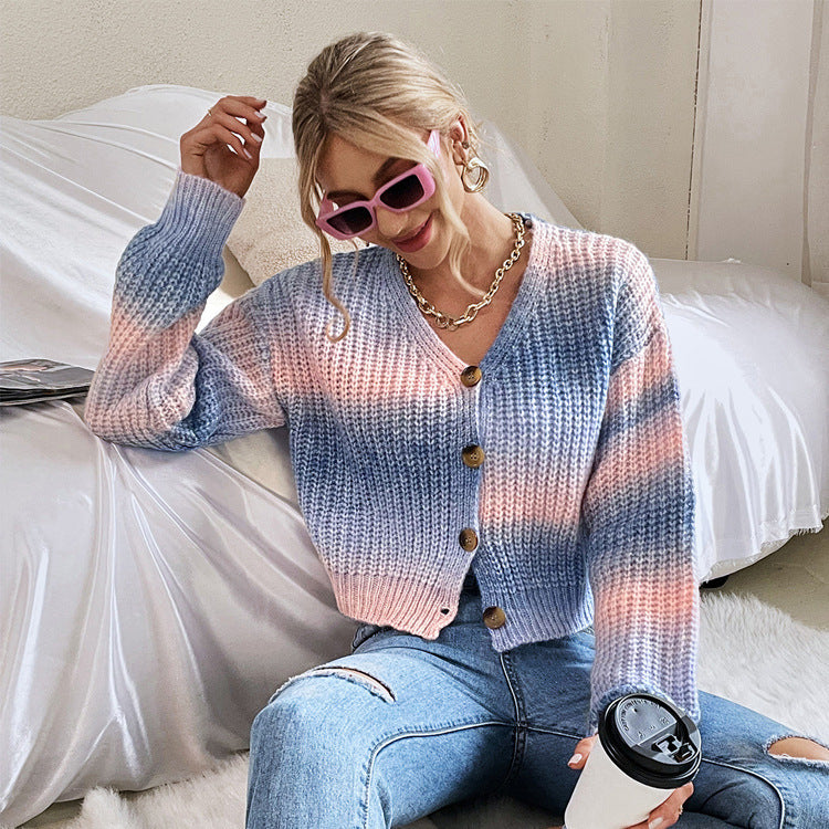 Dames gilet court tricoté avec dégradé de couleurs Chic und Stil