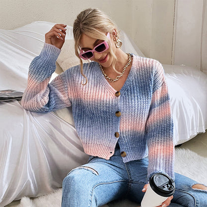 Dames gilet court tricoté avec dégradé de couleurs Chic und Stil